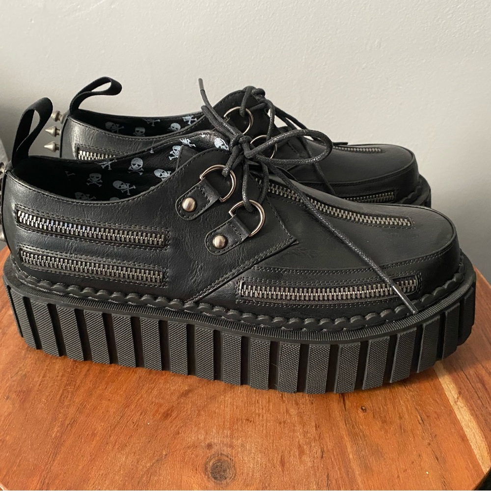 Dolls Kill Black Platform Creepers with Zippers & Spikes W10 NWB
